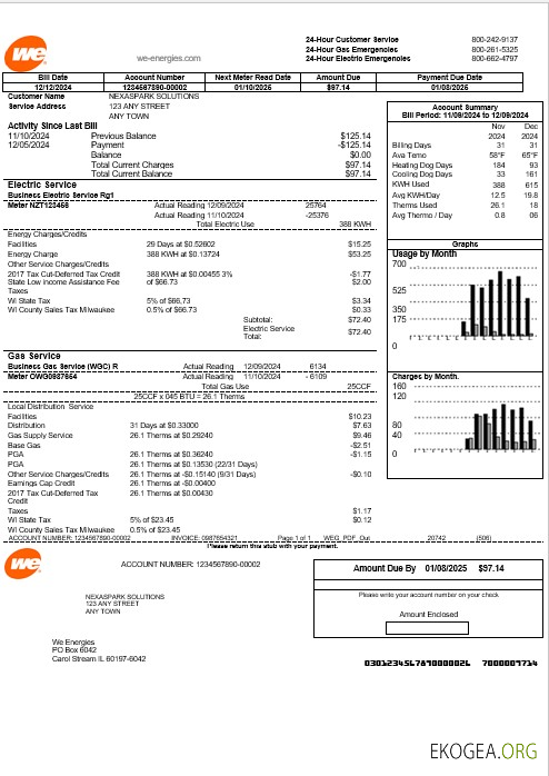 Modèle de facture de services publics USA We Business aux formats Word et PDF